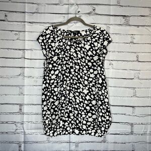 Banana Republic Black and White Blouse Monochrome Cow Print 1/4 Sleeve SZ L Y2K